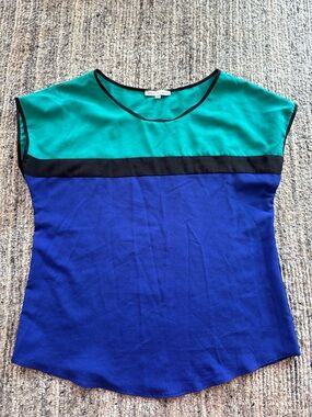 Annalee + Hope Teal and Royal Blue Colorblock Cap-Sleeve Blouse